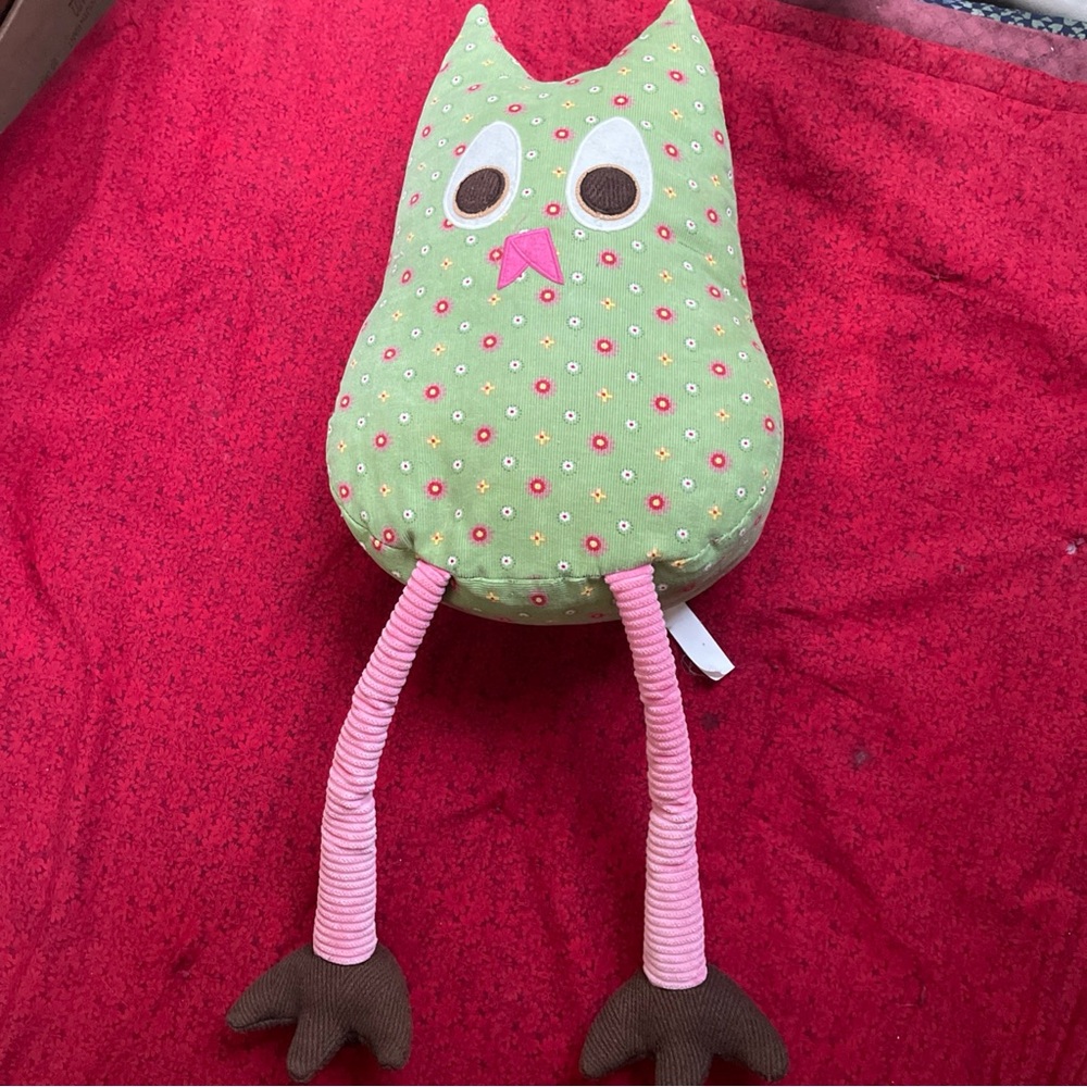 Pottery Barn Kids Plush Owl Pillow with Long Legs -‎ Green and Pink